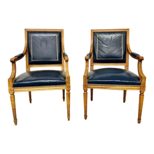 Vintage French Regency Style Leather Armchairs- a Pair