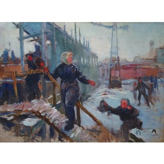 Soviet Industrial Landscape Oil Painting, Ukrainian Art, 1970s 67-90 For Sale
