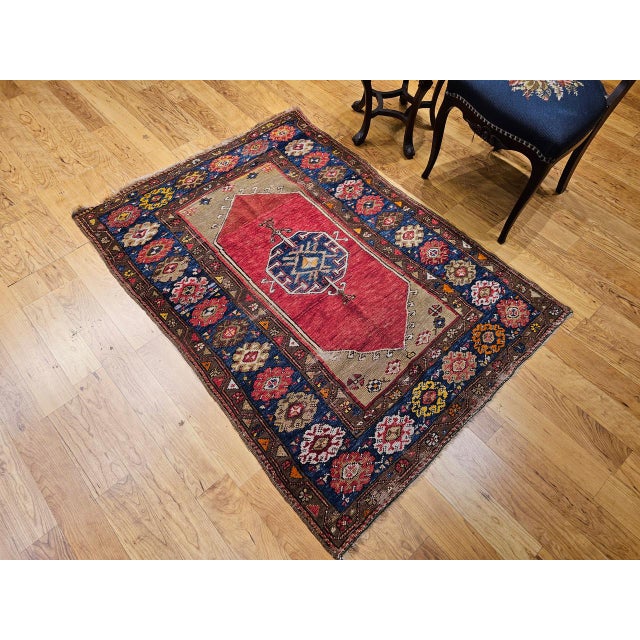 Red 19th Century Handwoven Anatolian Village Area Rug, Wool, Vegetable Dyed, 4' x 5' For Sale - Image 8 of 18