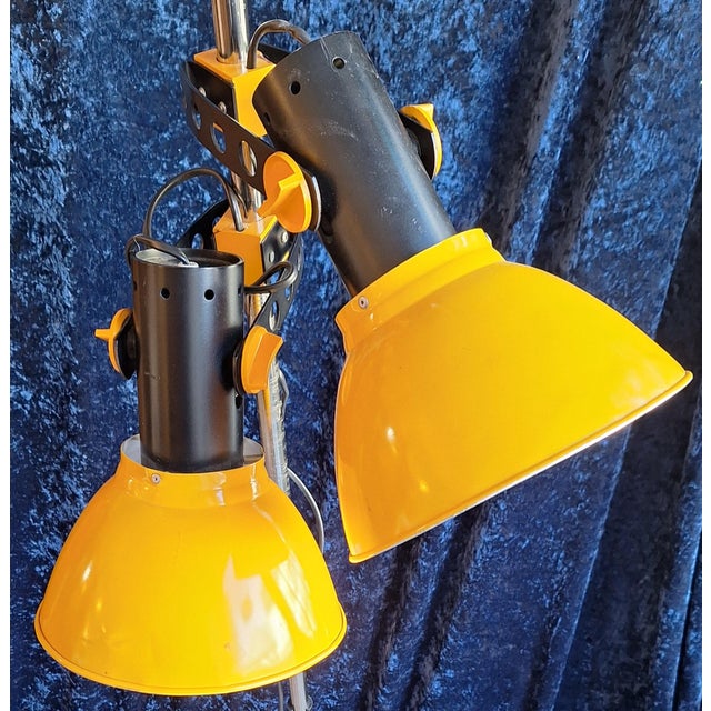 Black Vintage Floor Lamp with Yellow Clamp Shades on a Chrome-Plated Metal Frame from Temde-Leuchten, 1970s For Sale - Image 8 of 10