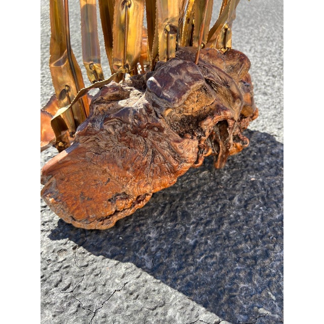 Mid 20th Century Vintage Large Scale Brutalist Cattail Sculpture on a Burled Wood Base. For Sale - Image 5 of 12