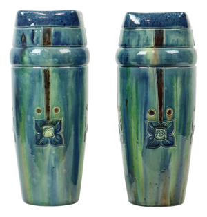 Antique Art Nouveau Flemish Blue Earthenware Vases, 1890s, Set of 2