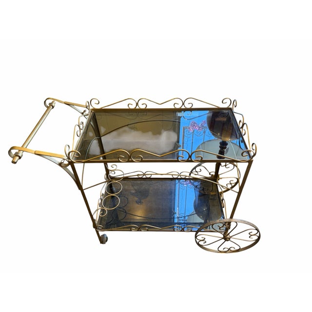Hollywood Regency 1960s Hollywood Regency Iron Bar Cart For Sale - Image 3 of 6