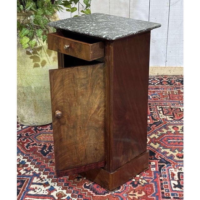 Antique Bedside Table in Mahogany with Grey Marble Top, 1800s For Sale - Image 9 of 16