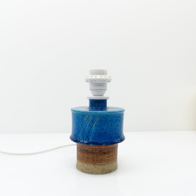 Rörstrand Blue Stoneware Table Lamp by Inger Persson for Rörstrand, Sweden, 1960s For Sale - Image 4 of 8