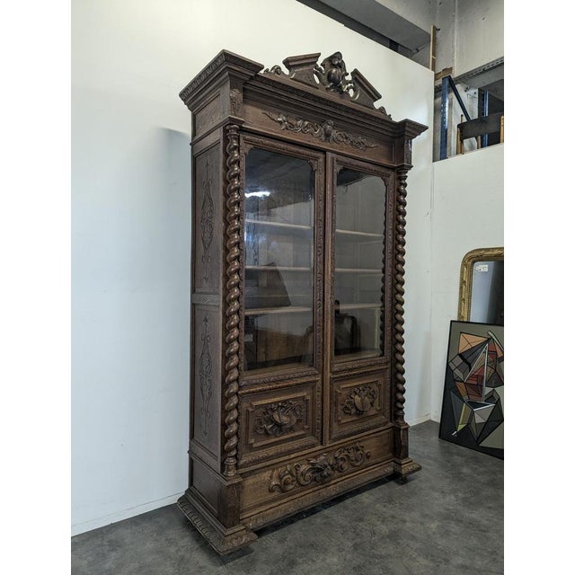 Louis XIII Style Glass-Fronted Bookcase in Oak For Sale - Image 5 of 11