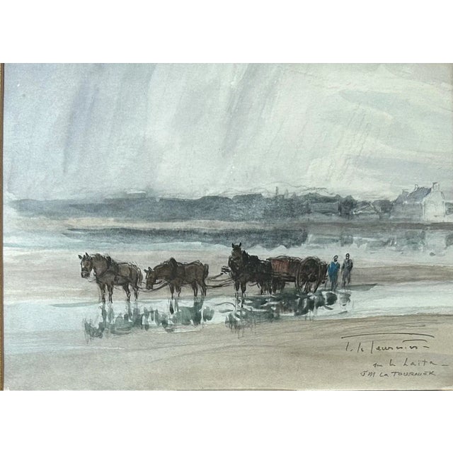 Antique Original Seascape Painting With Horses by French Artist J M Tournier For Sale - Image 4 of 5