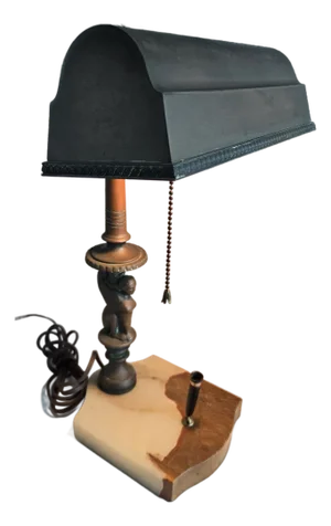 1910s Early Bronze Sphinx Bankers Lamp W Onyx Base & Pen Holder