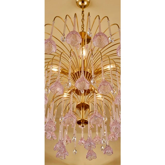 1960s Exquisite XL 4-Tier Italian Murano Glass Chandelier With Pink Floral Drops For Sale - Image 6 of 7