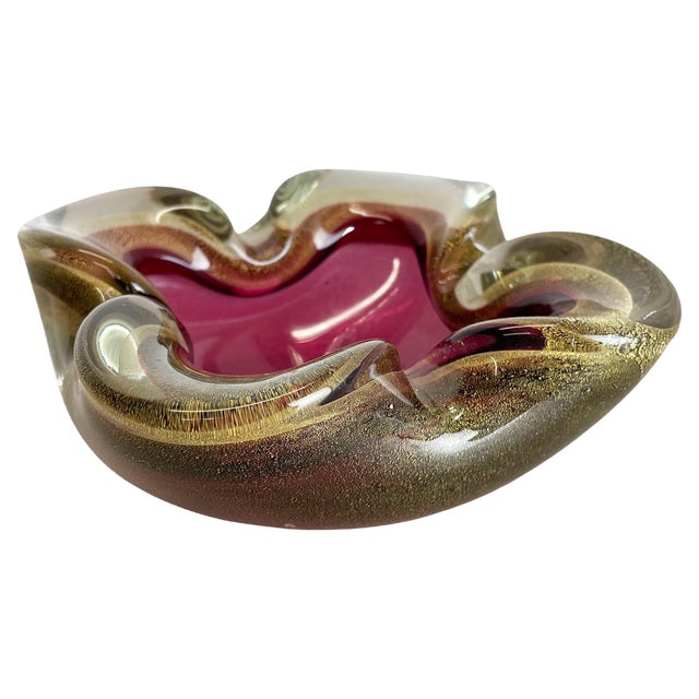 Large Murano Glass Pink Gold Bowl Element Shell Ashtray, Italy, 1970s For Sale