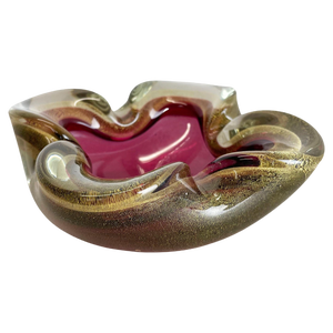Large Murano Glass Pink Gold Bowl Element Shell Ashtray, Italy, 1970s