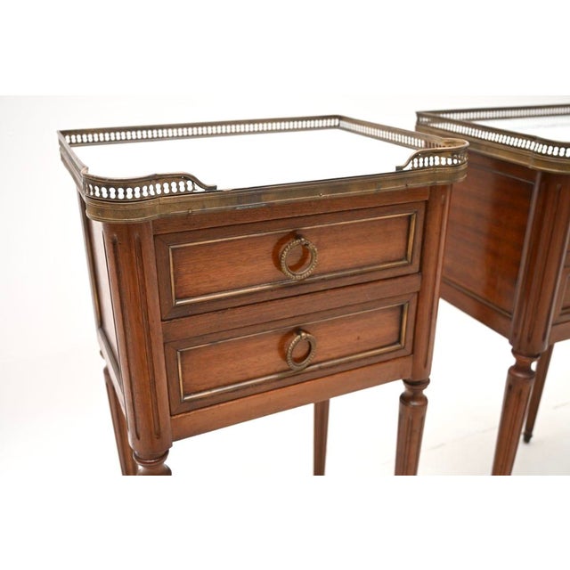 Antique French Bedside Tables with Marble Top, 1890, Set of 2 For Sale - Image 9 of 11