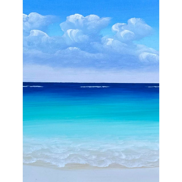 2010s Original Acrylic on Canvas Art, Turquoise Waters, Sandy Beach, Clouds in the Sky For Sale - Image 5 of 7