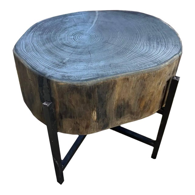Rustic Modern Shou Sugi Ban Low Side Table – Charred Wood Finish For Sale