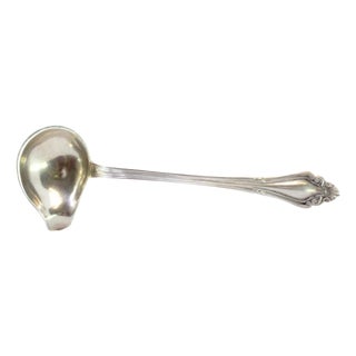 Silver Sauce Spoon with Shell-Shaped Reliefs Handle and Monogram Card For Sale