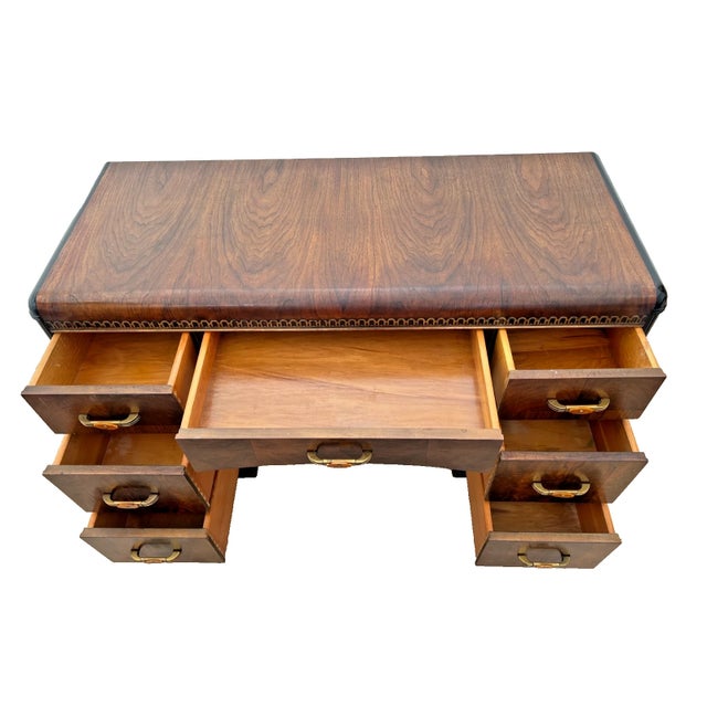Gorgeous Antique Art Deco Desk Waterfall Top Seven Dovetail Drawers Bakelite Drawer pulls Walnut 48" Wide X 19" Deep X 30"...