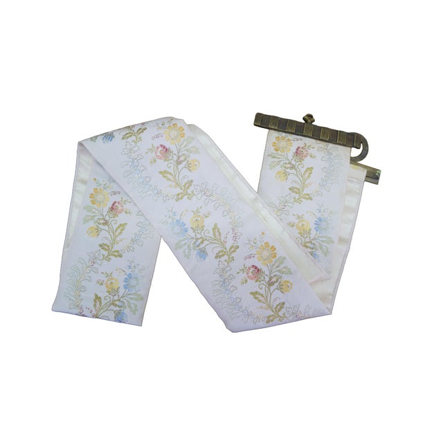Victorian Vintage Floral Embroidered Silk Needlepoint Bell Pull Tapestry 67" For Sale - Image 3 of 15