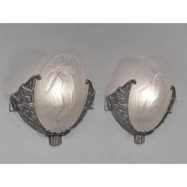 A Pair of French Art Deco Wall Sconces by Cherrier & Muller Freres 1930 France For Sale - Image 6 of 12