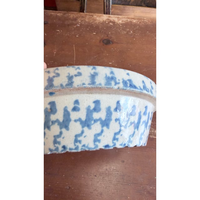Blue Antique American Blue & White Spongeware Bowl, Circa 1890–1900 For Sale - Image 8 of 13