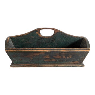 Antique 19th Century Painted Wood Divided Cutlery Tray Tote For Sale