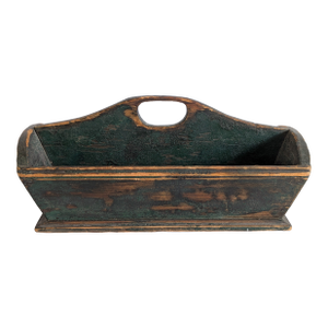 Antique 19th Century Painted Wood Divided Cutlery Tray Tote
