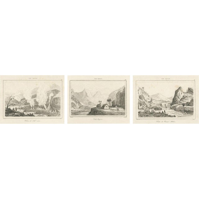 Renzi, Hawaiian Volcanoes and Valleys Voyage, 1836, Paper Engraving, Set of 3 For Sale