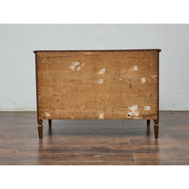 Brown French 19th Century Louis XVI Walnut Commode with Marquetry and Brass Pulls For Sale - Image 8 of 10