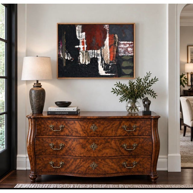 This mid-century vintage abstract painting, is by artist Betty Huberich. Painted with oil paint, it is framed in a simple...