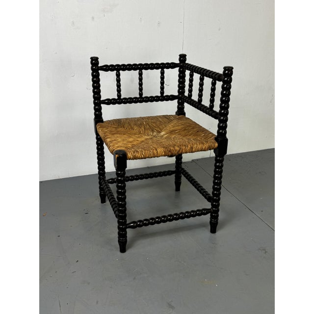 Brown Antique Bobbin Oak and Rush Side Chair, 1900s For Sale - Image 8 of 10