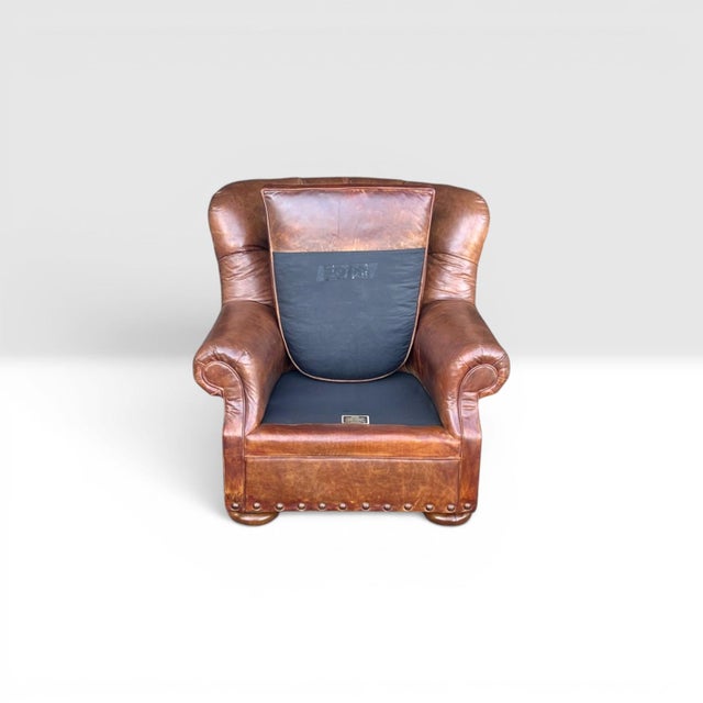 1990s English Churchill Leather Armchair With Rolled Arms & Brass Nailhead Trim For Sale - Image 10 of 12