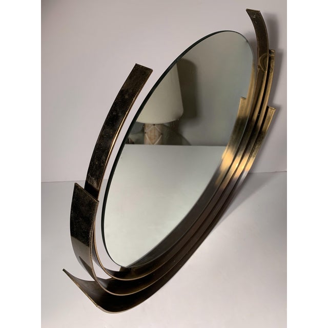 Metal Curtis Jere Brass Circular Round Mirror / Paul Evans For Sale - Image 7 of 8