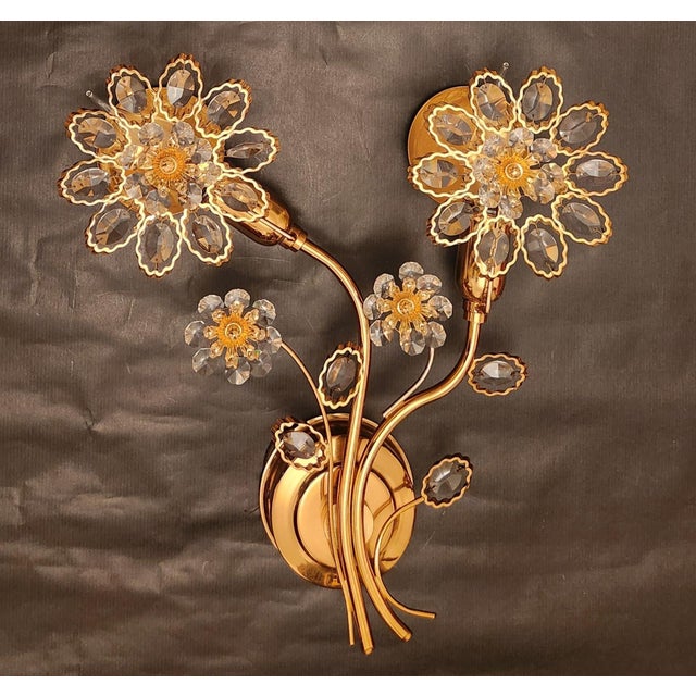 1970s Mid-Century Modern Hollywood Regency Gold-Plated Brass Wall Lamps with Swarovski Crystals from Ernst Palme Palwa, 1960s, Set of 3 For Sale - Image 5 of 18