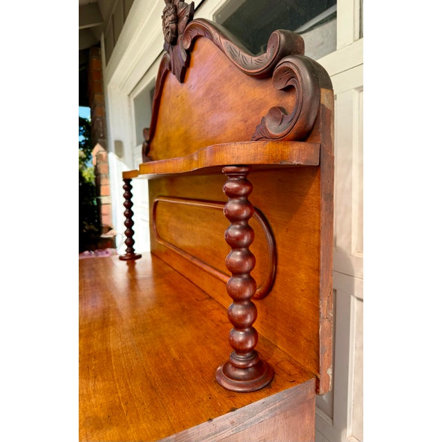 Antique Victorian Walnut Chiffonier Cabinet With Carved Lion Crest, c.1890 For Sale - Image 10 of 18