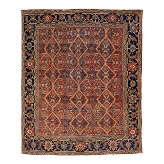 10x12 Antique Handmade Persian Mahal Rug - Large Scale Red & Blue Wool Carpet For Sale