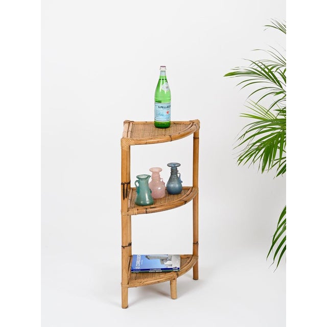 Italian Corner Shelf or Étagère in Bamboo, Rattan and Wicker by Franco Albini, 1970s For Sale - Image 10 of 16