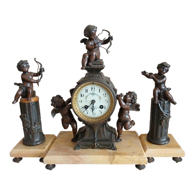 Antique 3 Piece Garniture Clock Set For Sale