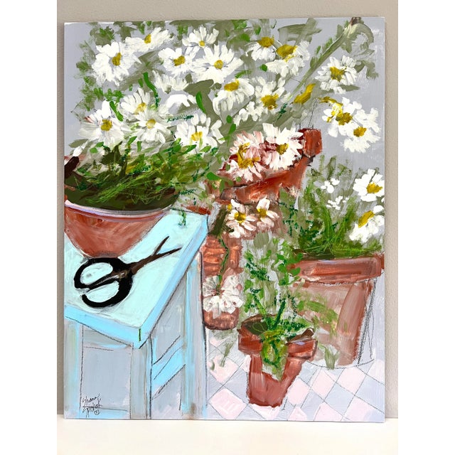 Flower Painting "Daisy Pots" Original Artwork by Shann Spishak For Sale - Image 4 of 4