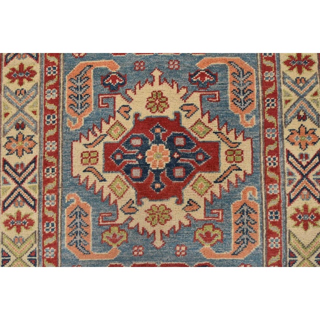 Blue Kazak Runner 2’9” X 9’6” Blue Wool Tribal Hand-Knotted Oriental Rug For Sale - Image 8 of 11