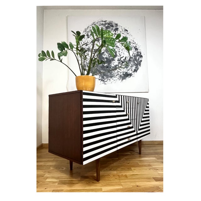 Black Vintage Sideboard with Op Art Motif, Poland, 1972 For Sale - Image 8 of 13