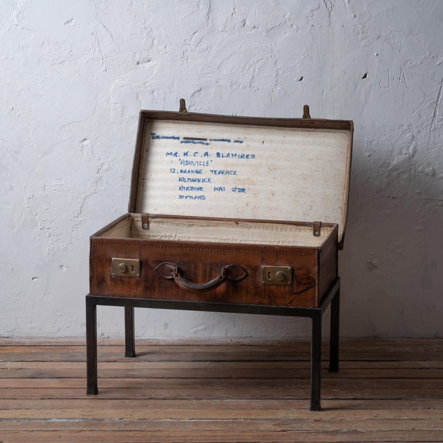 Brown English Leather Suitcase on Stand, 1910 For Sale - Image 8 of 10