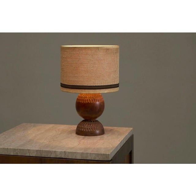 Table Lamp in Carved Wood with Shade in Woven Jute, 1960s For Sale - Image 10 of 15