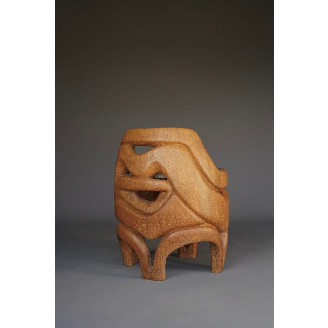 Textile Hand-Carved Palm Wood Side Chair, 1970s For Sale - Image 7 of 10