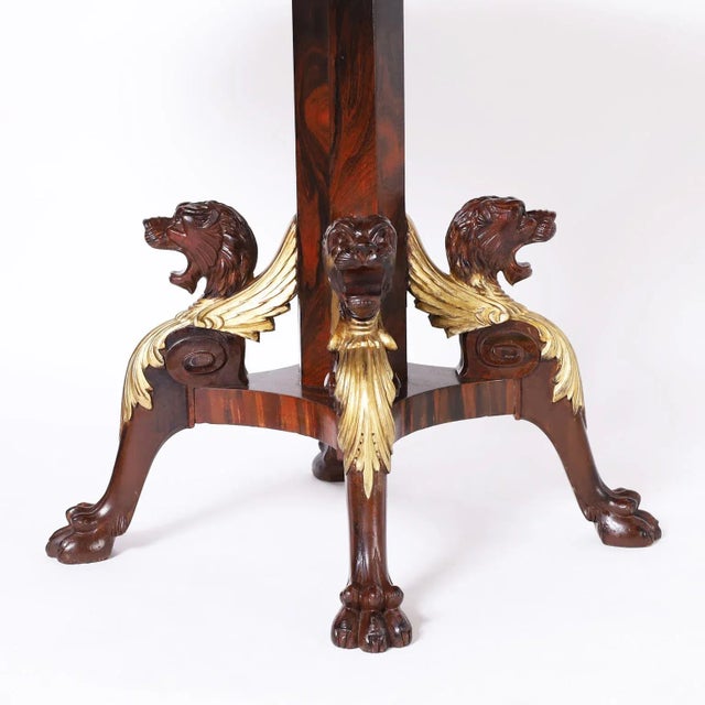 Antique English Leather Top Center Table With Lion Heads For Sale In West Palm - Image 6 of 10