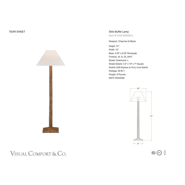 Chapman & Myers by Visual Comfort Signature Strie Buffet Lamp in Gilded Iron with Linen Shade Designer: Chapman & Myers...