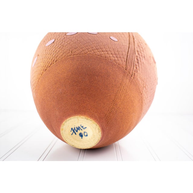 Terra Cotta Listed Artist Jamie Fine Mid-Century Modern-Style Textured Terra Cotta Ovoid Vase For Sale - Image 8 of 13