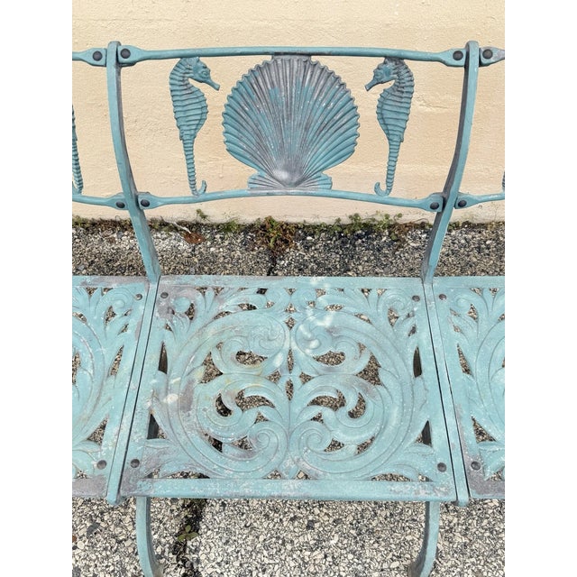 Late 20th Century Late 20th Century Molla Cast Aluminum Seahorse and Seashell "Breakers" 4 Seat Outdoor Patio Bench For Sale - Image 5 of 13