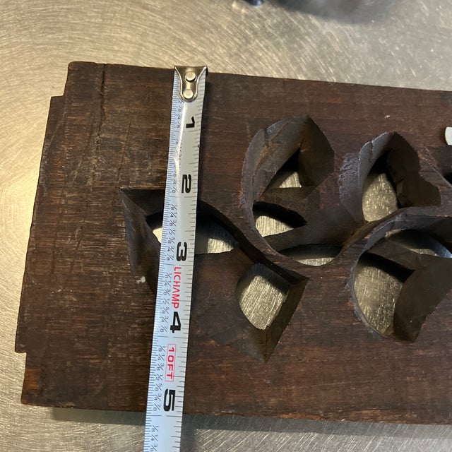 Rustic Vintage Wooden Hand Carved Decorative Wall Hanging With Floral Accents For Sale - Image 3 of 8