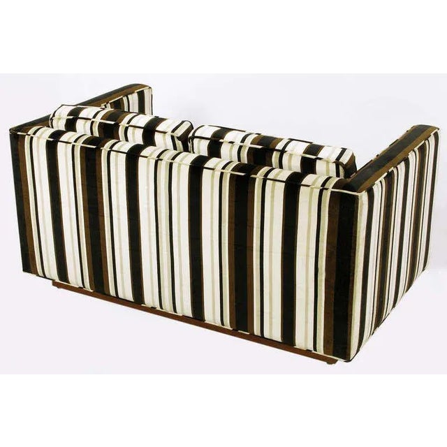 1970s Marden Even Arm Striped Velvet Tuxedo Settee For Sale - Image 5 of 9