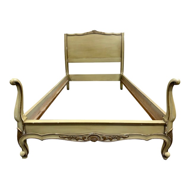 Vintage Twin Size French Provincial Louis XV Style French Bisque Cream Bed For Sale