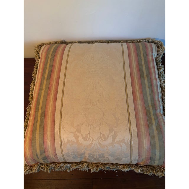 1980s Pillow in Peach, Olive and Beige With Fringe For Sale - Image 4 of 4